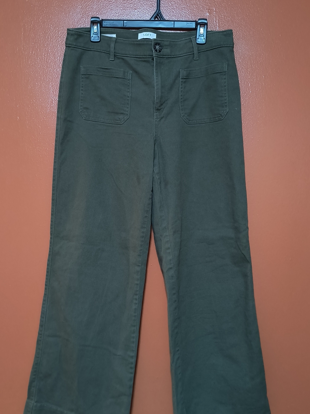 LOFT Olive Green Wide-Leg Pants with Patch Pockets